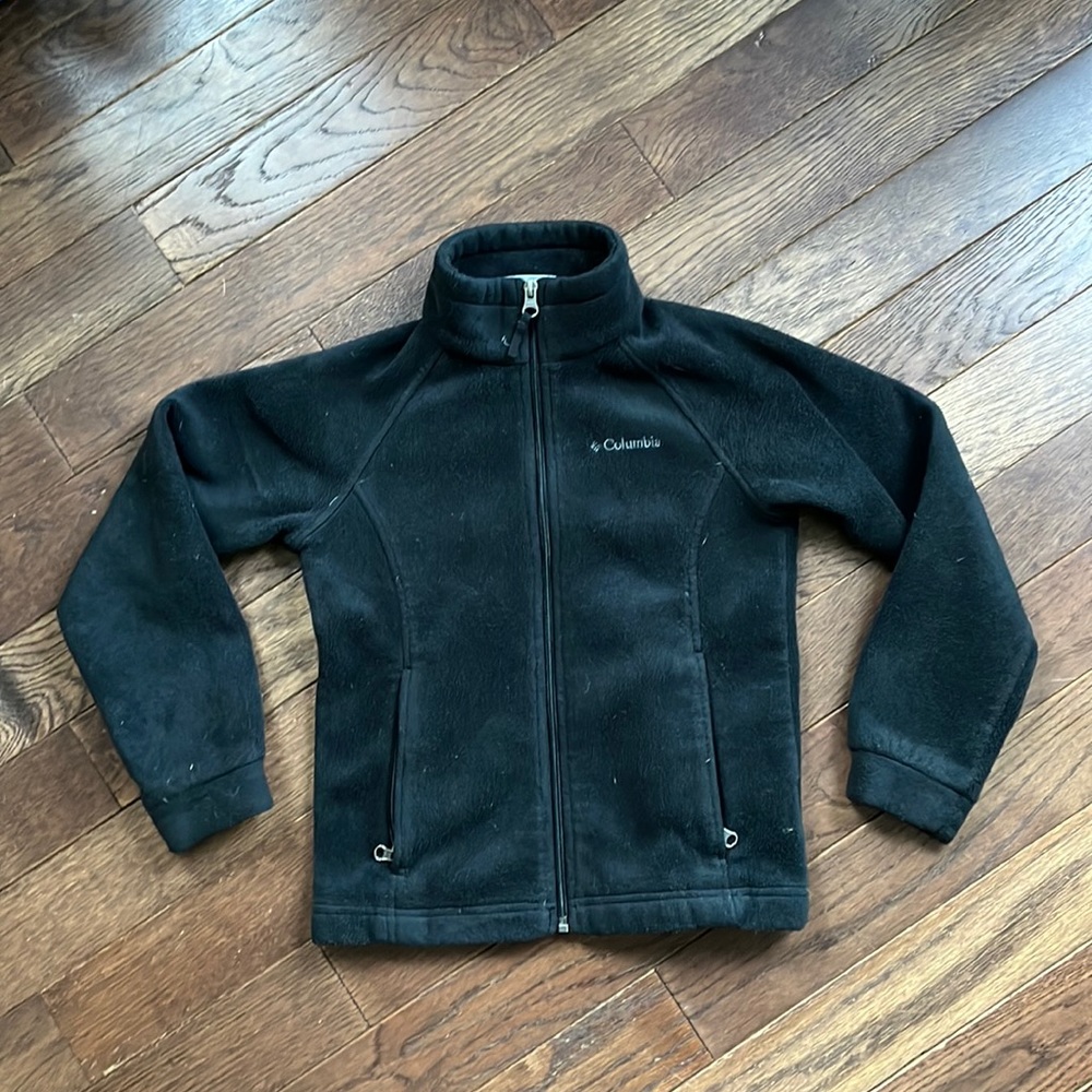 Columbia Boy's Full Size Fleece Sweatshirt Jacket Long Sleeve Black 6-8 8 Small